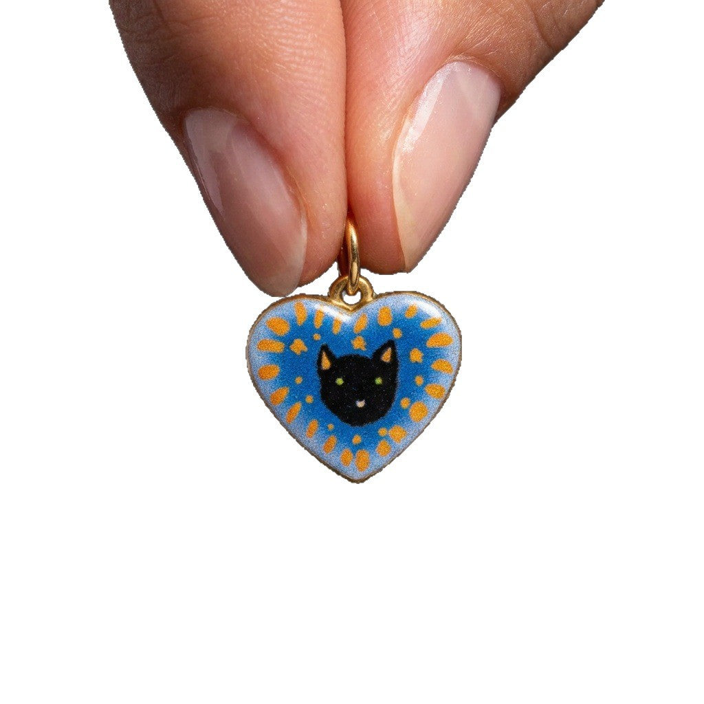 Vintage 18K Gold Plated Stainless Steel Floral Cat Charm Bar