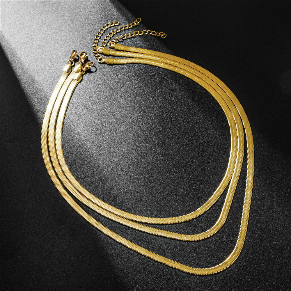 Hip-hop Minimalist Geometric Stainless Steel Plated Snake Chain Necklace with Titanium Steel Pendant for Women