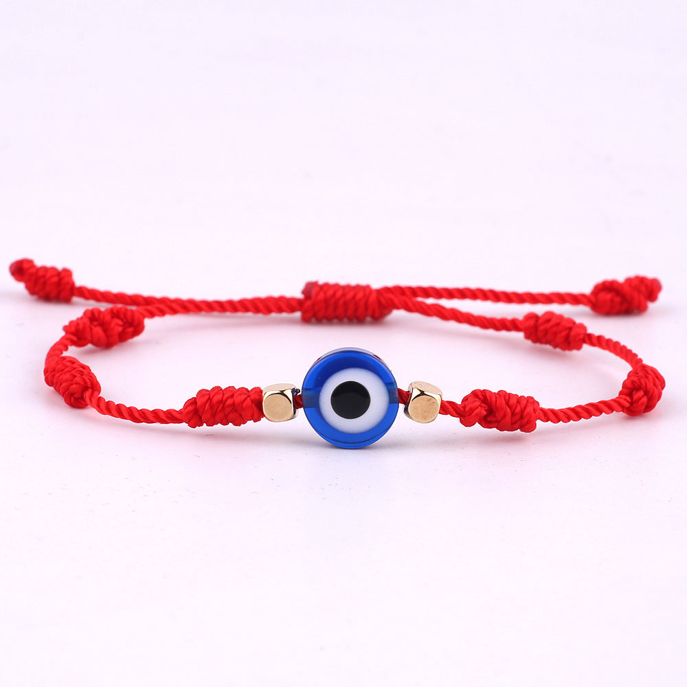 Sweet Hand-woven Geometric Evil Eye Adjustable Red Rope Bracelet Unisex