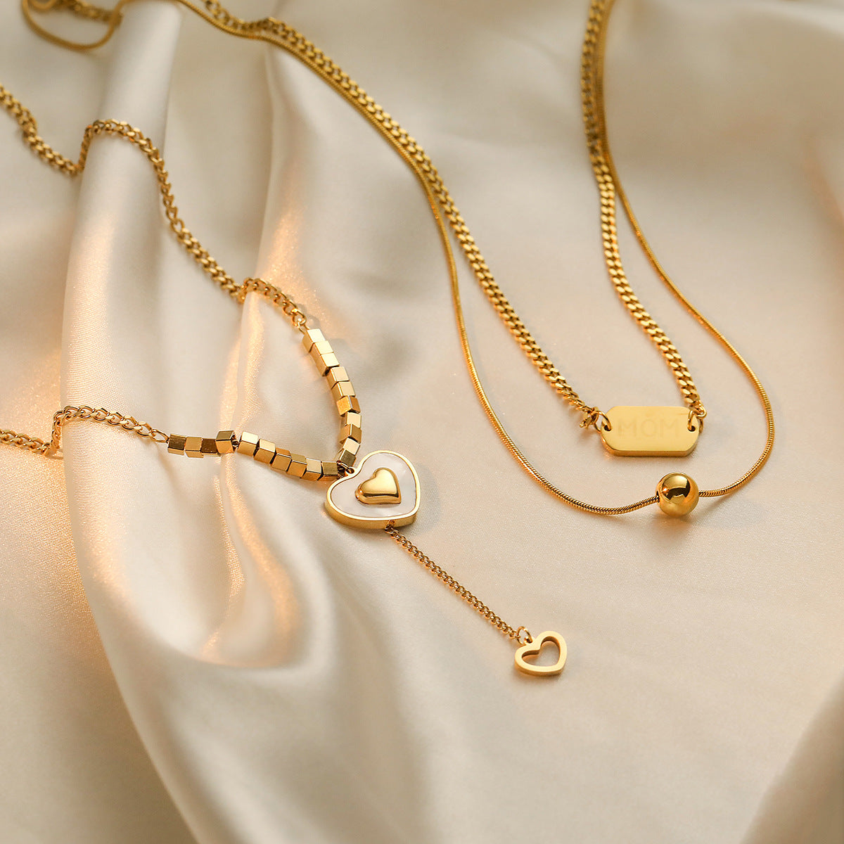 Minimalist Irregular Geometric Heart Pendant Necklace for Women in Titanium Steel with Real Gold Plating