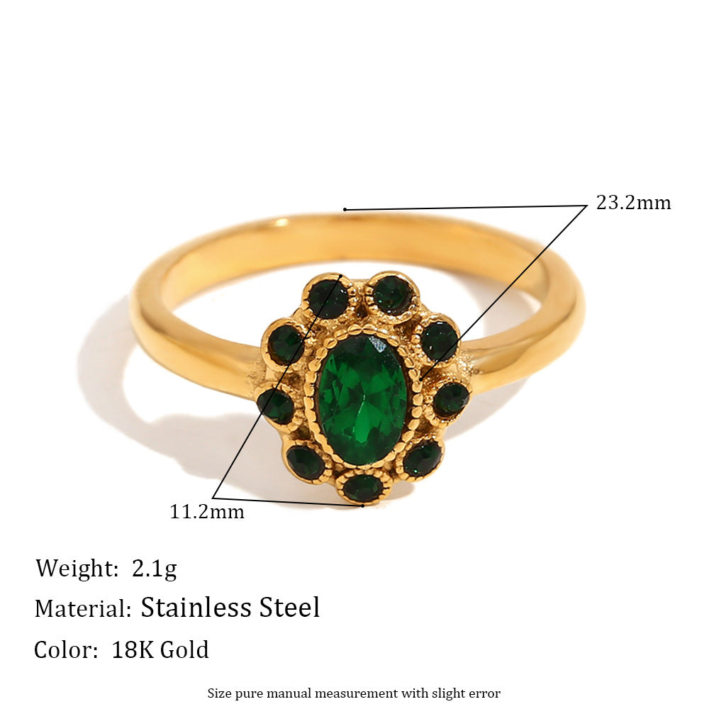 Fashionable Vintage-Inspired Geometric Stainless Steel Ring with 18K Gold Plating and Full Rhinestone Accents for Women