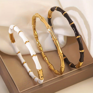 Minimalist 18K Gold Plated Drip Oil Bamboo Stainless Steel Bracelet