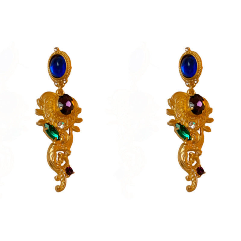 Pendientes de Ángel Retro Artísticos Ovalados con Incrustaciones de Pedrería para Mujer con Base de Cobre y Diseño Geométrico
