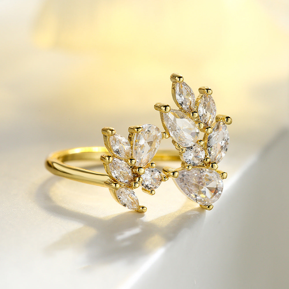 Anello Aperto Geometrico Minimalista da Donna in Rame con Zirconi Micro-Pavé