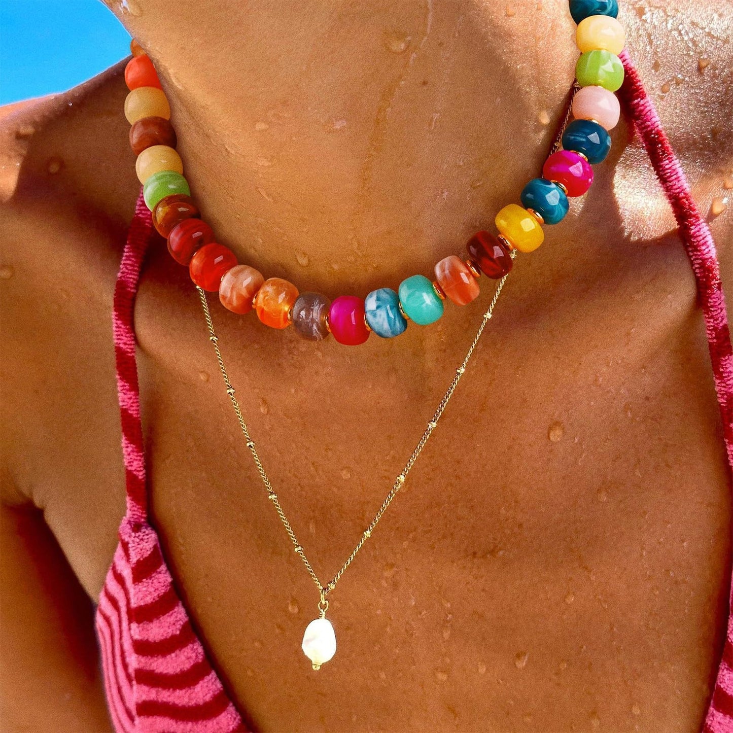 Colorful Geometric Round Acrylic Pendant Necklace Set for Women and Unisex