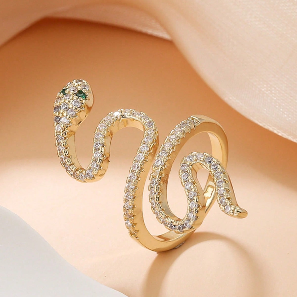 Anillo de cobre con forma de serpiente estilo Hip Hop con incrustaciones de circonitas para mujer