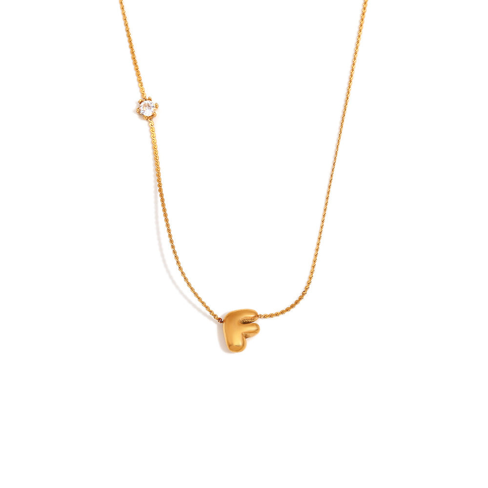 Minimalist Letter-Shaped Pendant Necklace for Women in Stainless Steel with 18K Gold Plating and Cubic Zirconia Accent on S-Link Chain