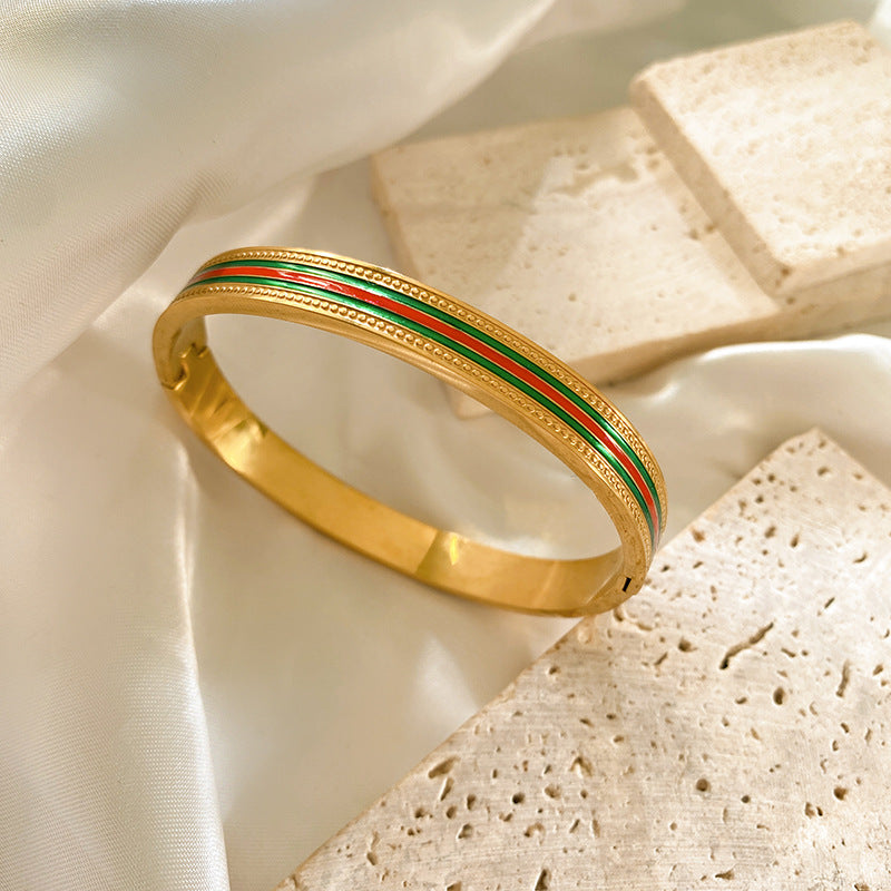 Vintage Geometric Striped Titanium Steel Plated Bracelet