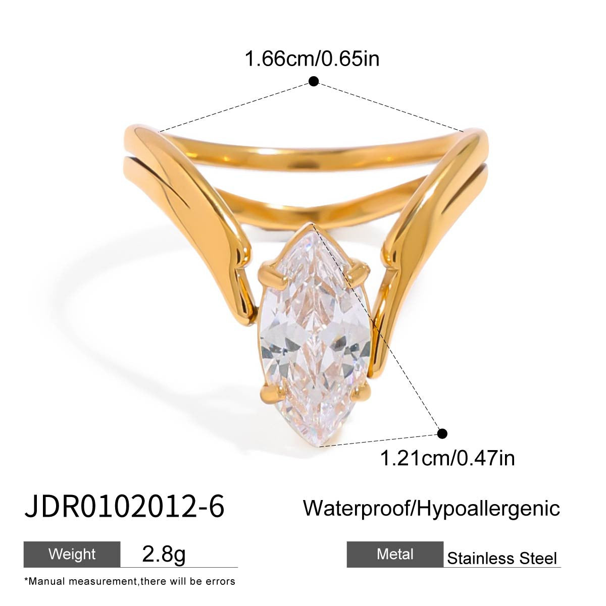 Elegant Geometric Cubic Zirconia Plated Stainless Steel Ring for Women