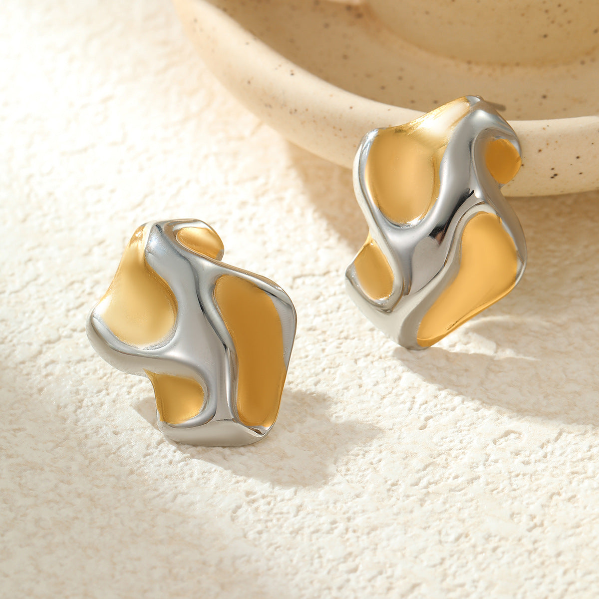 Orecchini geometrici in acciaio inossidabile con placcatura in oro e argento da donna, alla moda, da ufficio, astratti