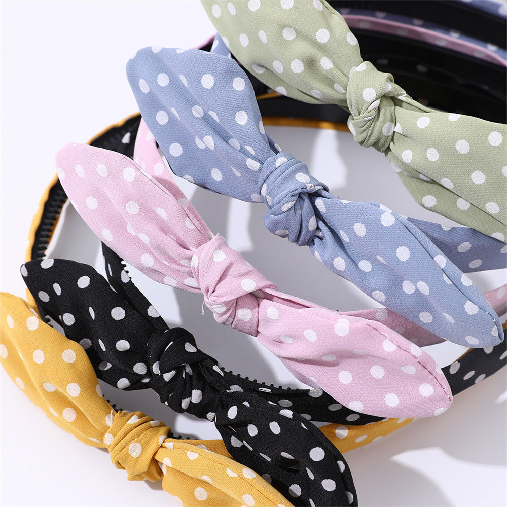 Cute Bow-Knot Hairband for Girls with Polka Dots and Lace Trim, Fabric Headband in Geometric Shape, Princess Style Hair Accessory