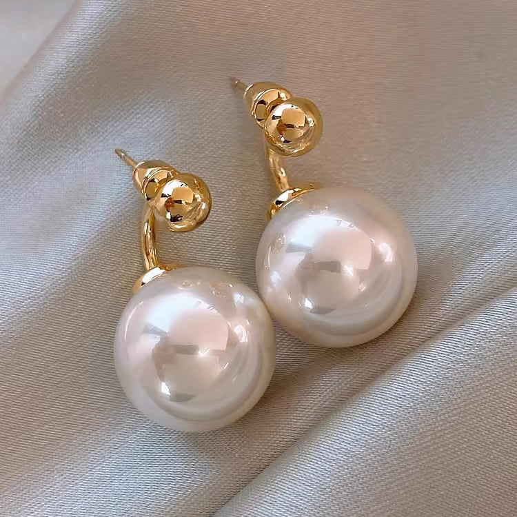 Orecchini a perno con perle stile vintage francese elegante con perni in acciaio placcato per donna, uso quotidiano, design rotondo geometrico minimalista, look di lusso