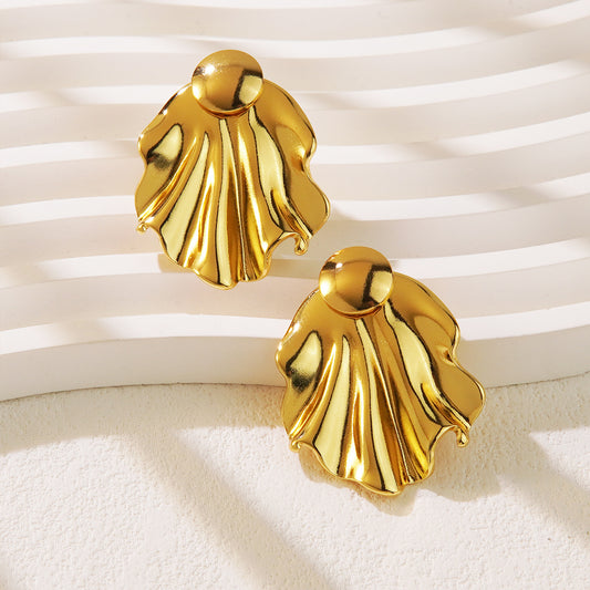 Aretes de botón redondos elegantes de acero inoxidable con diseño geométrico para mujer