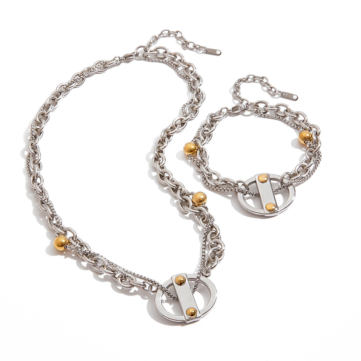 Punk Stainless Steel and Titanium Steel Necklace and Bracelet Set with Soda Can Design for Women