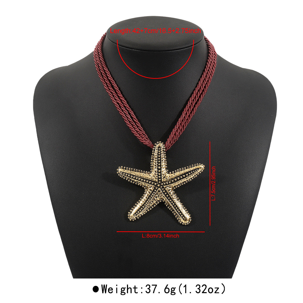 Collana Minimalista da Donna con Ciondolo a Stella Marina in Lega Finitura Placcata, Catena a Cordino Intrecciato