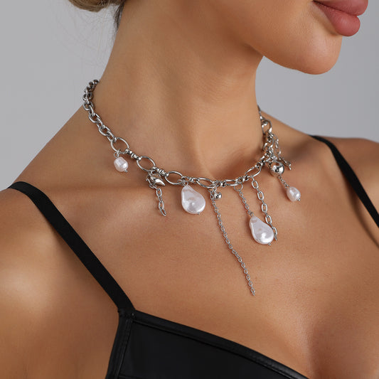 Sexy Streetwear Heart Geometric Alloy Pearl Plated Necklace for Women