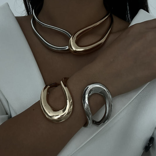 Collana girocollo a doppio strato in lega geometrica minimalista elegante per donna