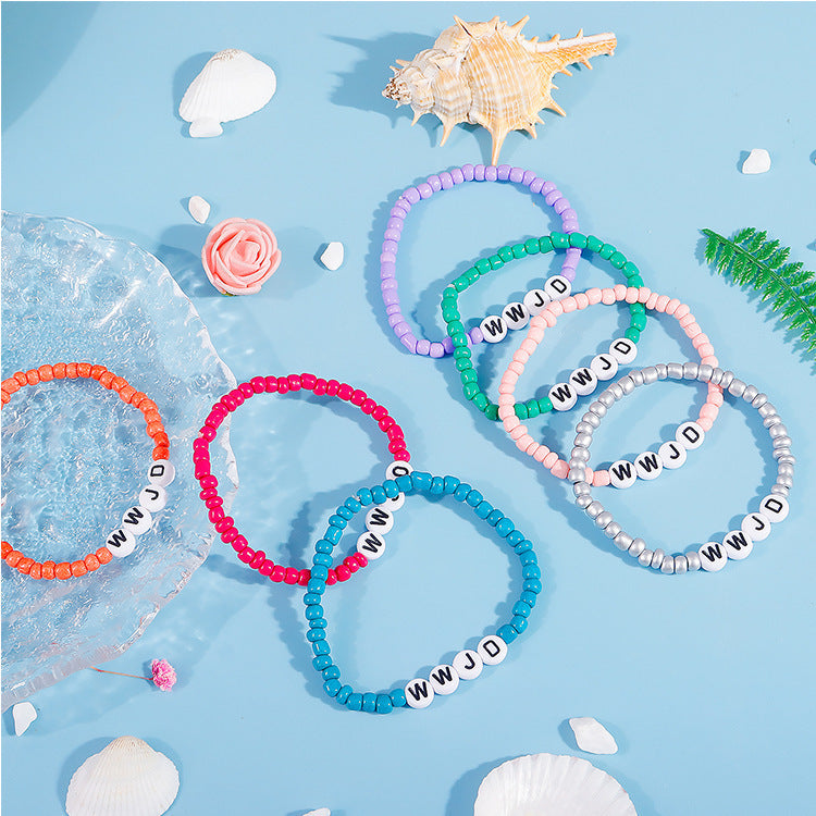 Minimalist Letter Acrylic Beaded Bracelet Set Unisex