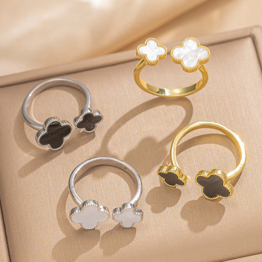 Anello da dito regolabile da donna a forma di foglia, minimalista, in ottone placcato oro 18K
