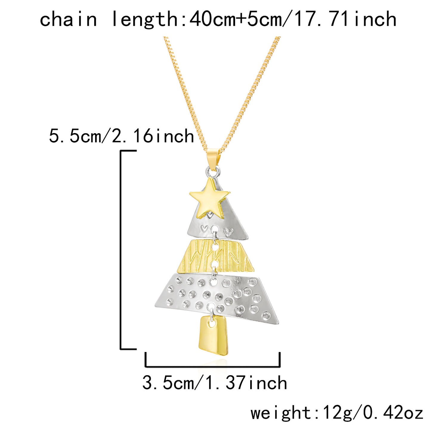 Collar Colgante de Árbol de Navidad para Mujer, Joyería Festiva en Forma de Estrella de Aleación con Acabado Chapado, Diseño de Cadena de Caja