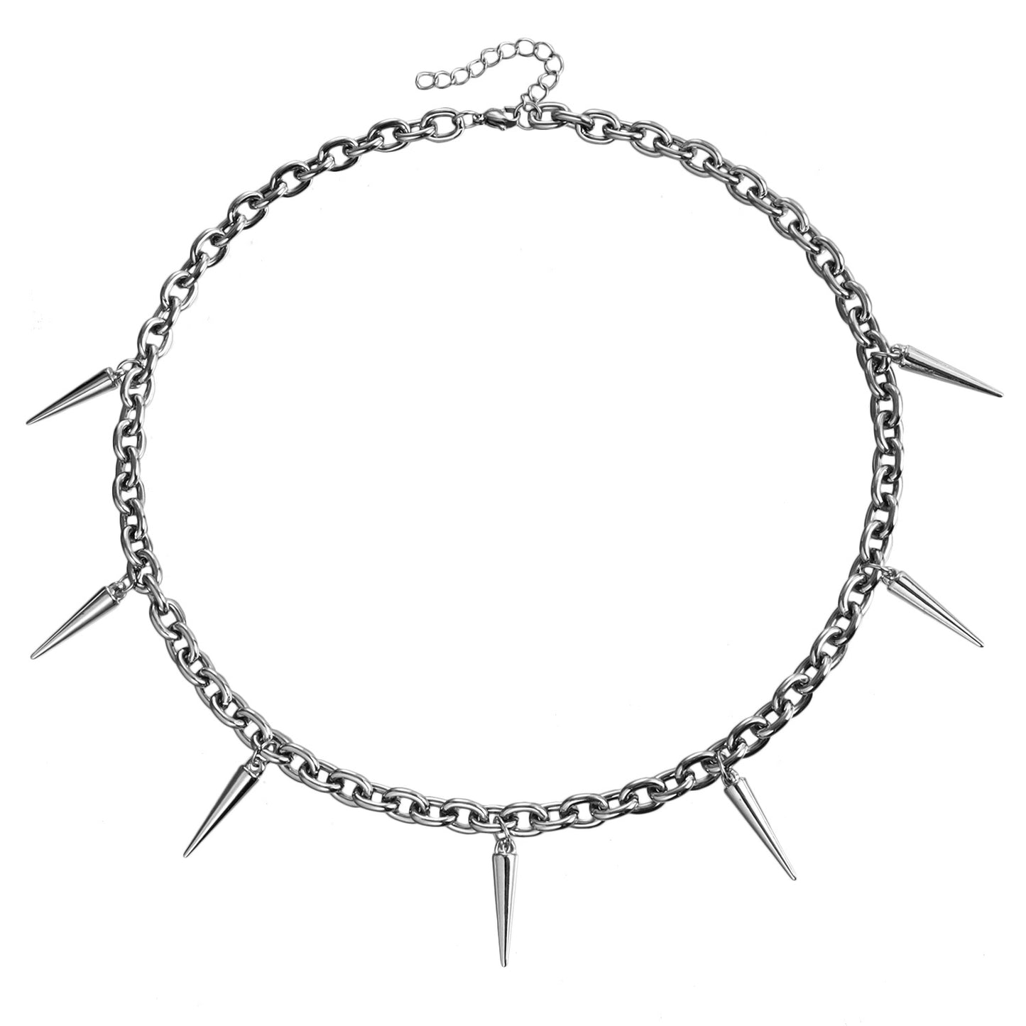 Punk Style Geometric Pendant Necklace with Studs and Plated Metal for Women Clavicle Chain