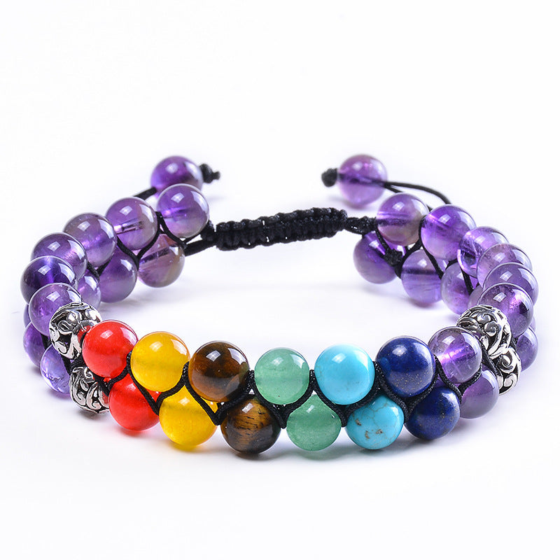 Bohemian 6mm Multicolor Natural Stone Agate Crystal Geometric Round Beaded Bracelet Unisex