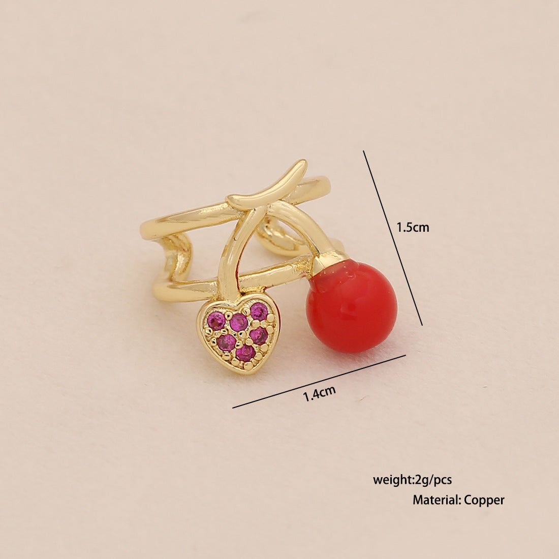 Cute Fruit-Shaped Enamel Cherry Strawberry Apple Stud Earrings for Women in Copper