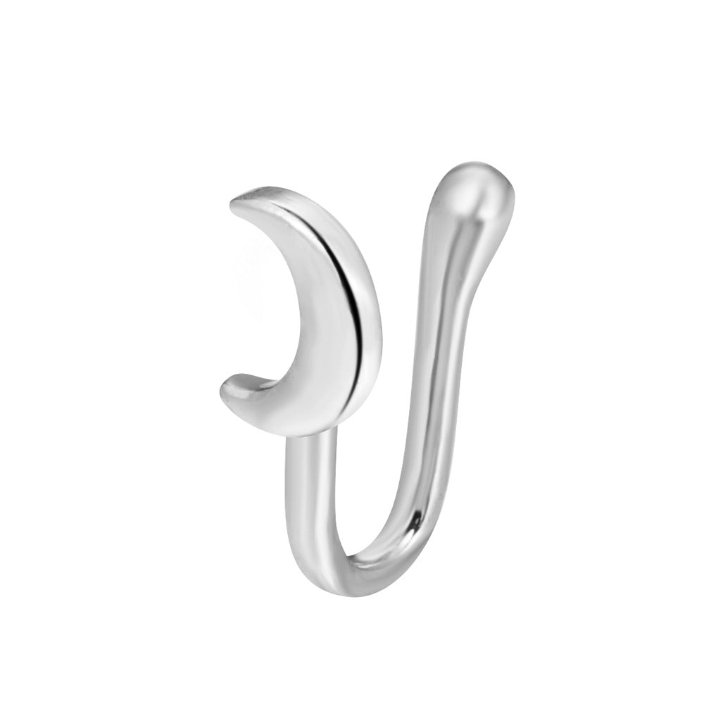 Clip per il naso a forma di U con stella e cuore placcata in rame vintage con zirconia cubica