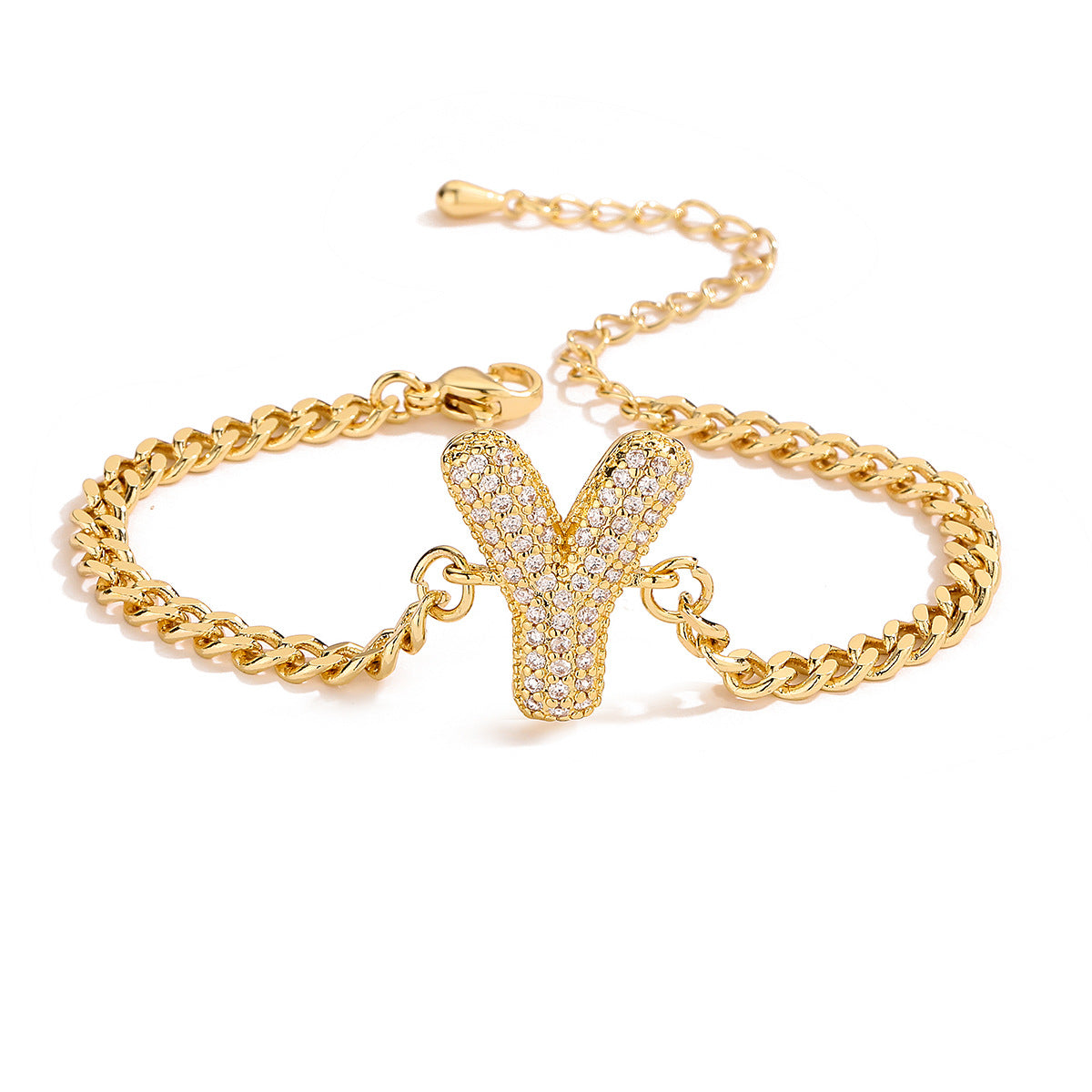 Minimalist Hip-hop 18K Gold Plated Letter Cubic Zirconia Bracelet for Women
