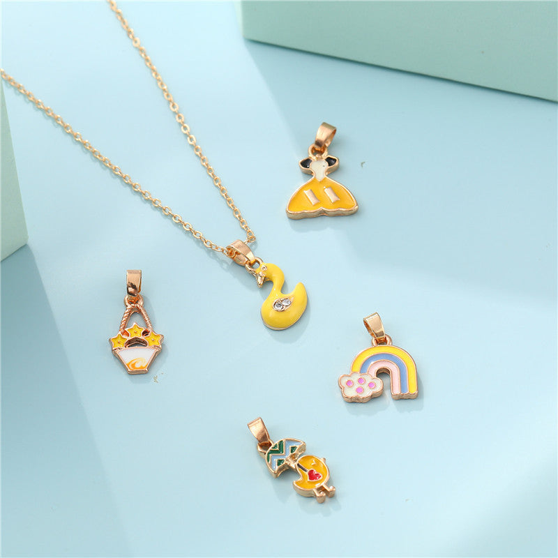 Collar de cadena con dije de barra de aceite goteo de aleación de animales de dibujos animados para niños