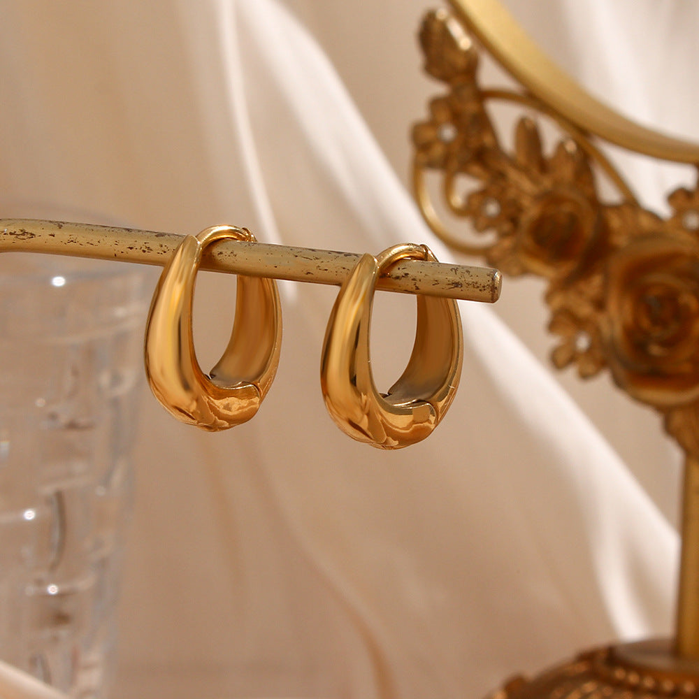 Pendientes de acero inoxidable geométricos minimalistas de moda con forma de pera y baño de oro de 18 quilates para mujer