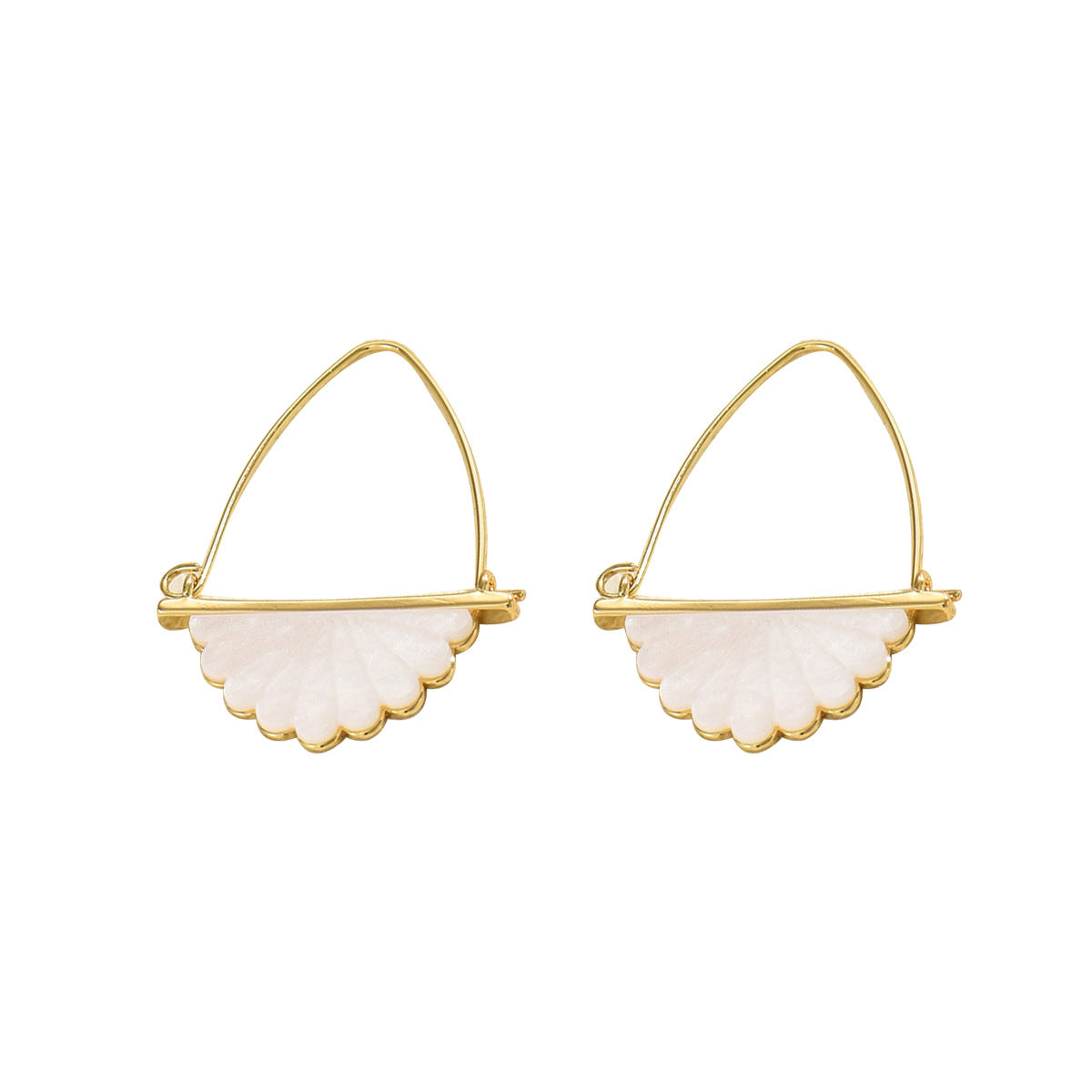 Orecchini da donna di lusso minimalisti a forma di ventaglio con intarsio in madreperla e perno in acciaio inossidabile