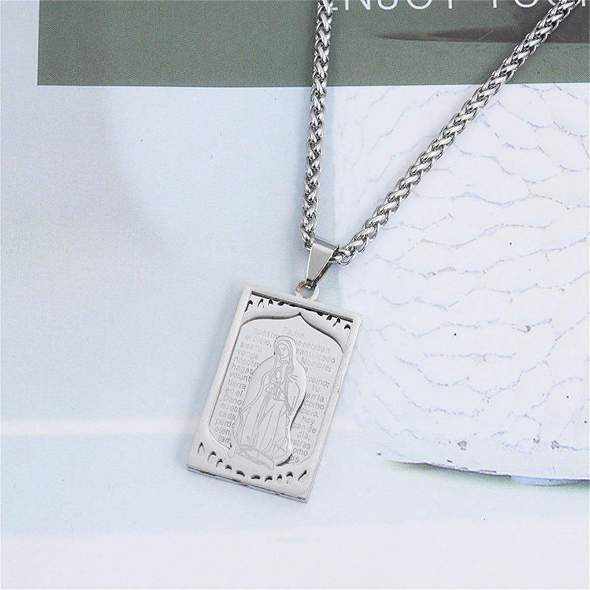 Minimalist Square Medal Pendant Necklace for Men and Women in Stainless Steel with Titanium Steel Pendant and Electroplated Finish