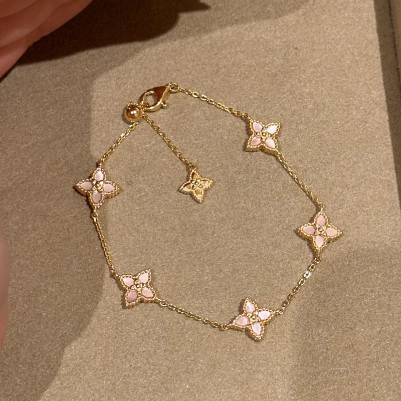 Elegant Floral Geometric Brass Bracelet with Cubic Zirconia Inlay for Women