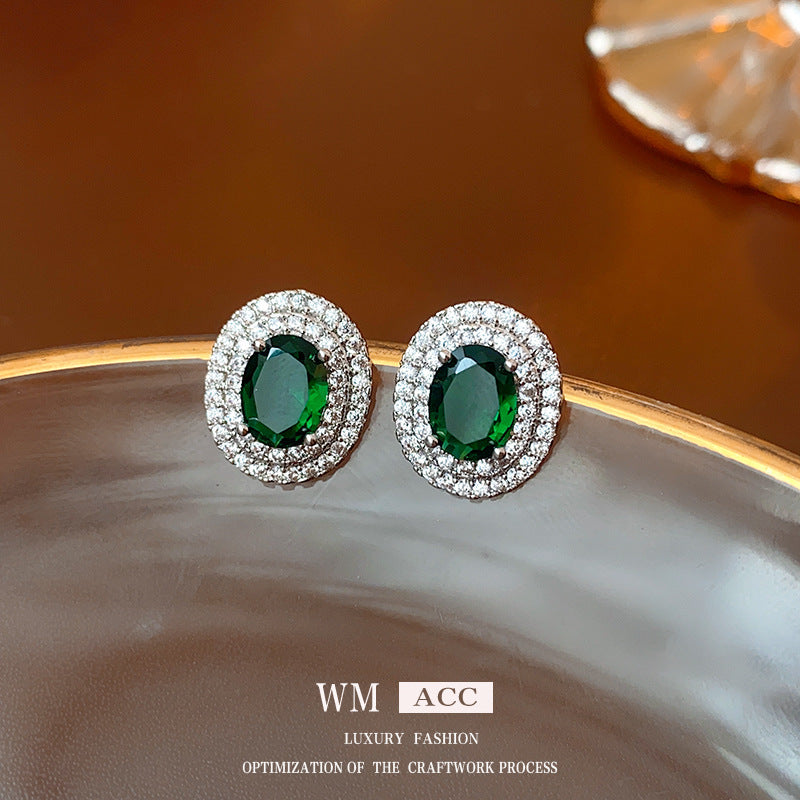 Orecchini a perno da donna con perle intarsiate e strass verdi a fantasia floreale vintage, con perni in acciaio inossidabile
