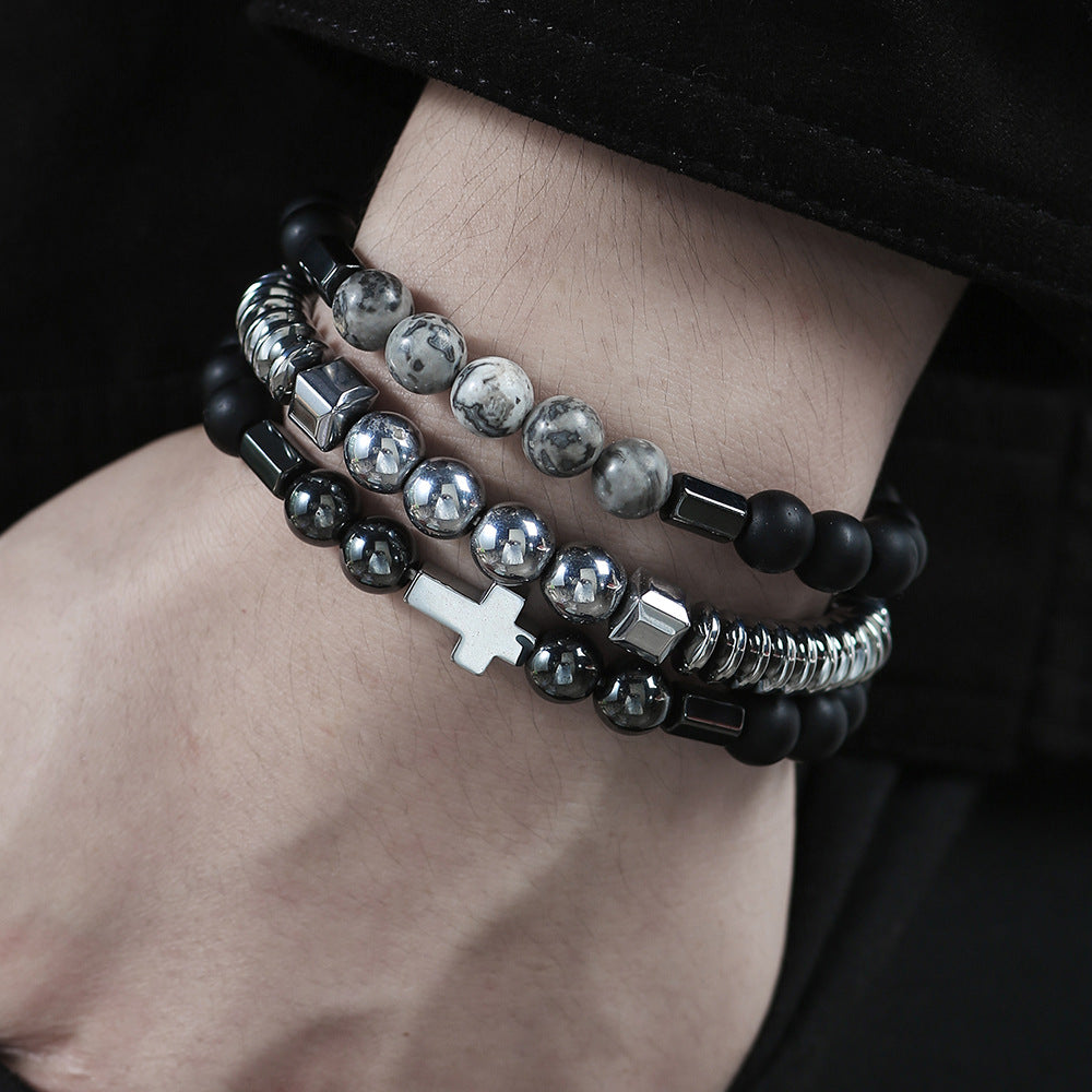 Handmade Geometric Cross Stone Beaded Bracelet Set for Unisex