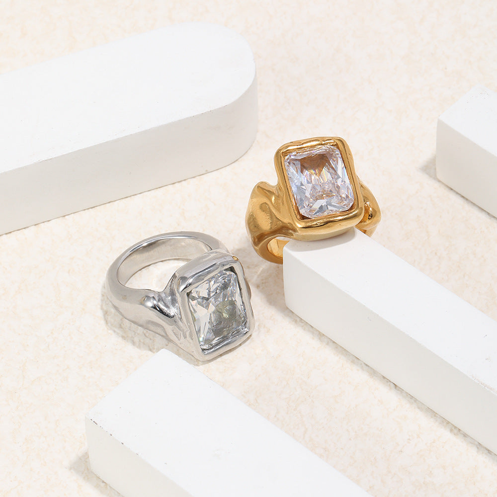 Anello da donna in acciaio inossidabile placcato oro 18 carati, geometrico e minimalista