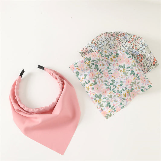 Lindo Set de Diademas Florales para Niñas - Aro de Pelo de Tela Suave de Banda Ancha con Estampado Floral Rosa, Accesorios para el Pelo Estilo Princesa de Tres Piezas