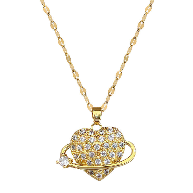 Collana Minimalista a Cuore in Acciaio al Titanio con Accenti di Strass per Uomo e Donna, Delicata Catena per Clavicole con Design a Maglie a Tema Amore