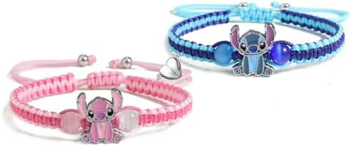 Cartoon Stitch Braided Rope Crystal Beaded Bracelet Unisex Gift