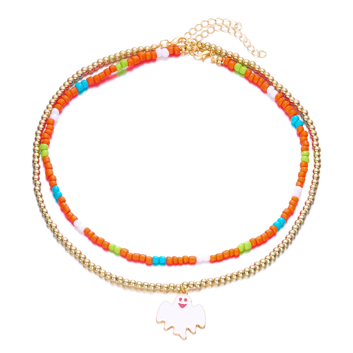 Juego de collar con colgante de gato fantasma vintage con abalorio de cristal y diseño geométrico para mujer, accesorio de fiesta de Halloween