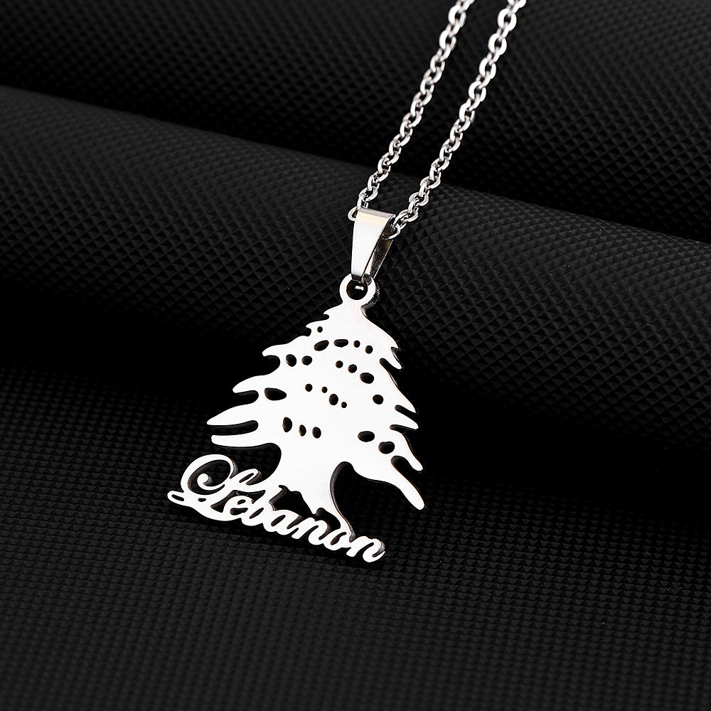 Collana con ciondolo a emblema nazionale libanese, geometrica, minimalista, alla moda, in acciaio al titanio placcato, per coppie