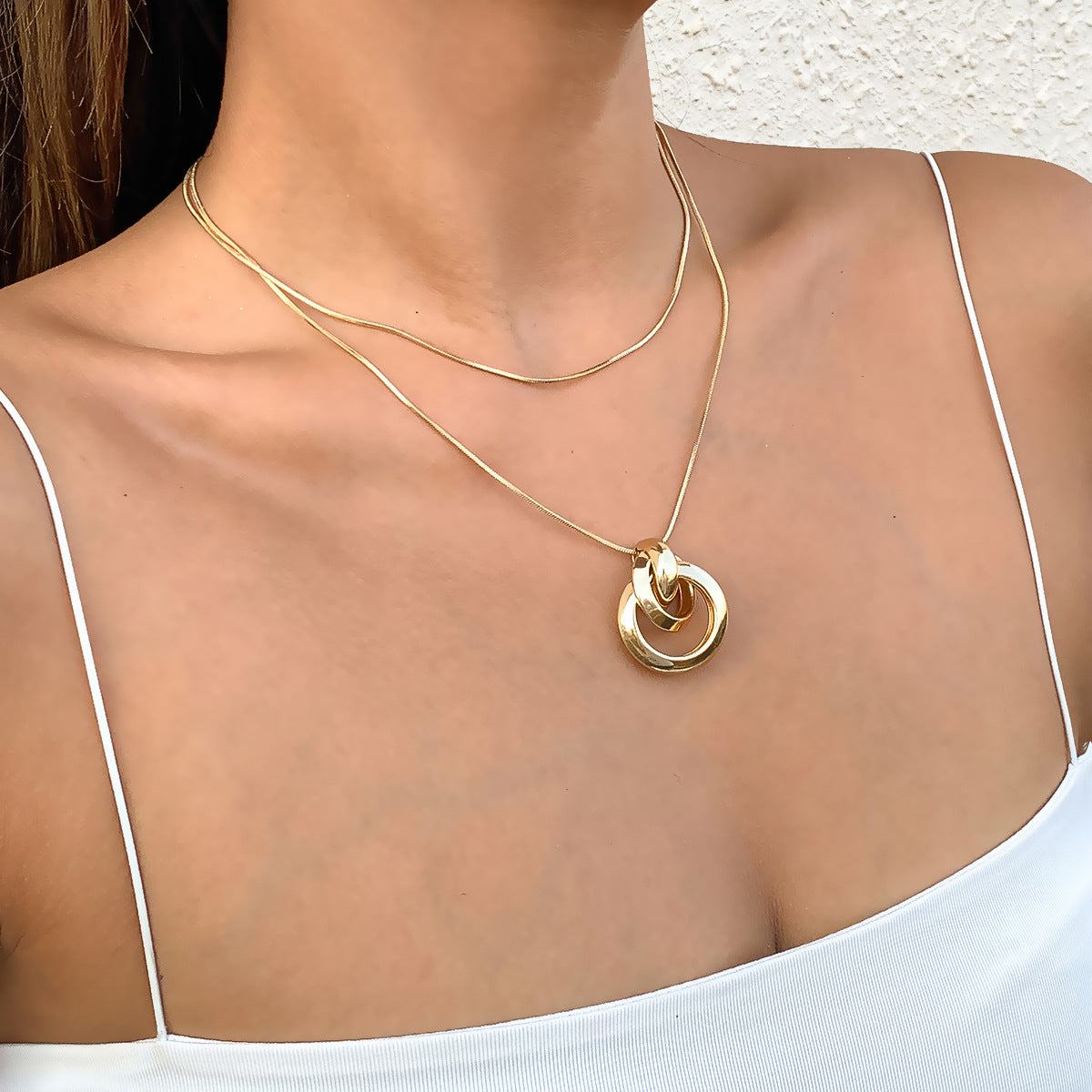 Minimalist Geometric Pearl Alloy Plated Snake Chain Necklace for Women