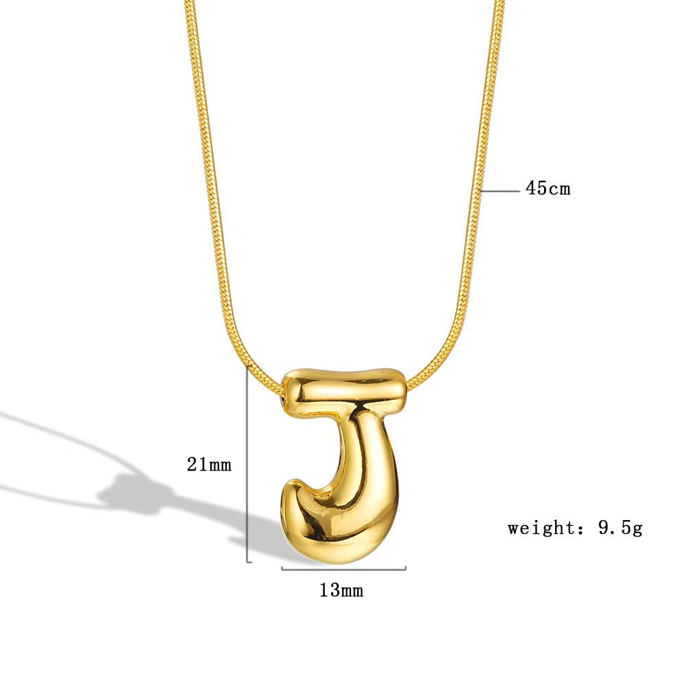 Luxury Balloon Bubble-Shaped Letter Necklace in Titanium Steel with Gold Plating, Snake Chain, Unisex Alphabet Pendant Jewelry