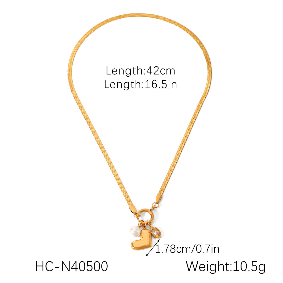 Collana a catena in acciaio inossidabile con ciondoli in acciaio al titanio e perle, forme geometriche (cuore, stella, goccia), finitura placcata, per donne