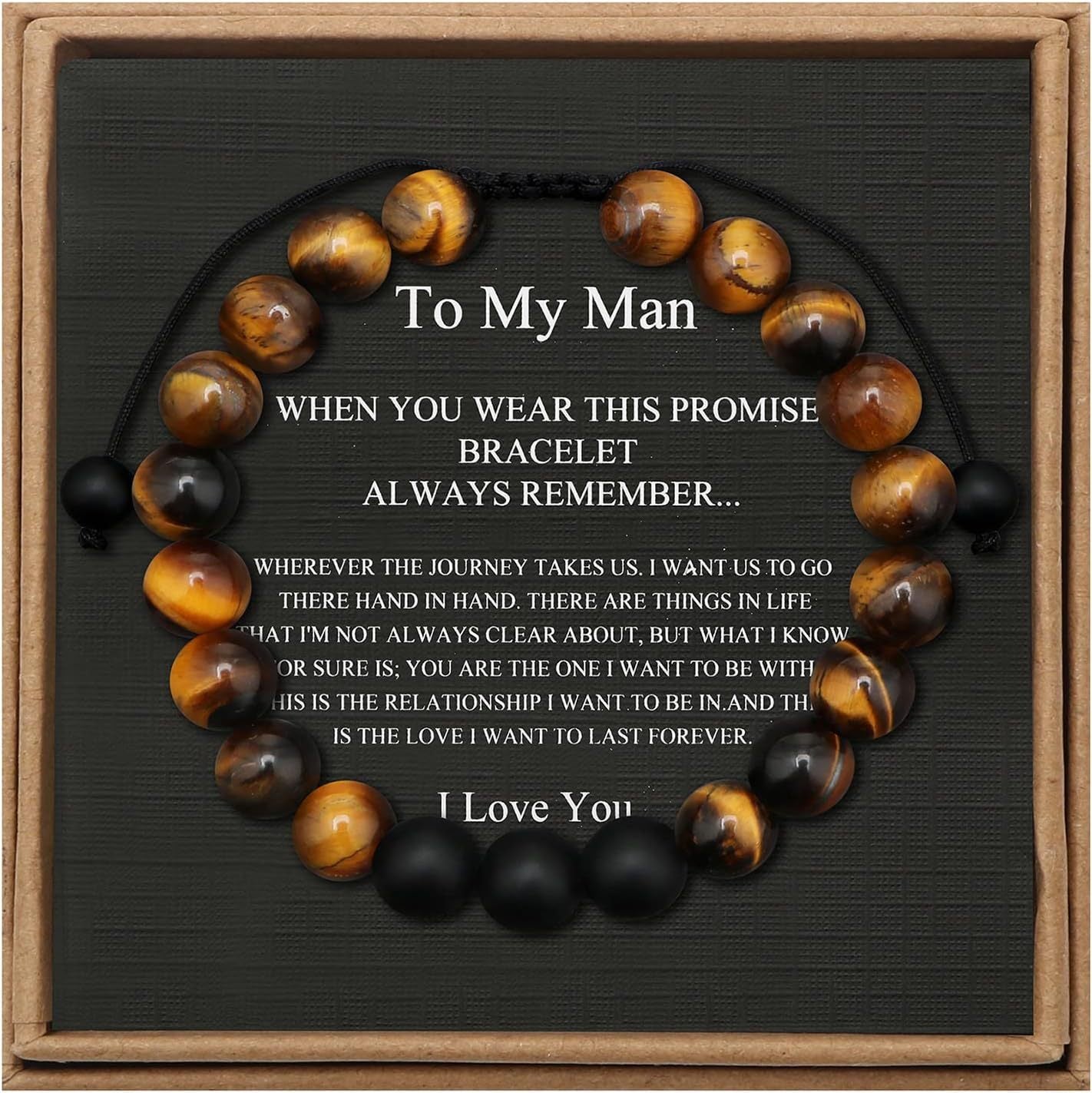 Men's Geometric Tiger's Eye Beaded Bracelet Adjustable Double Layer Handmade Gift