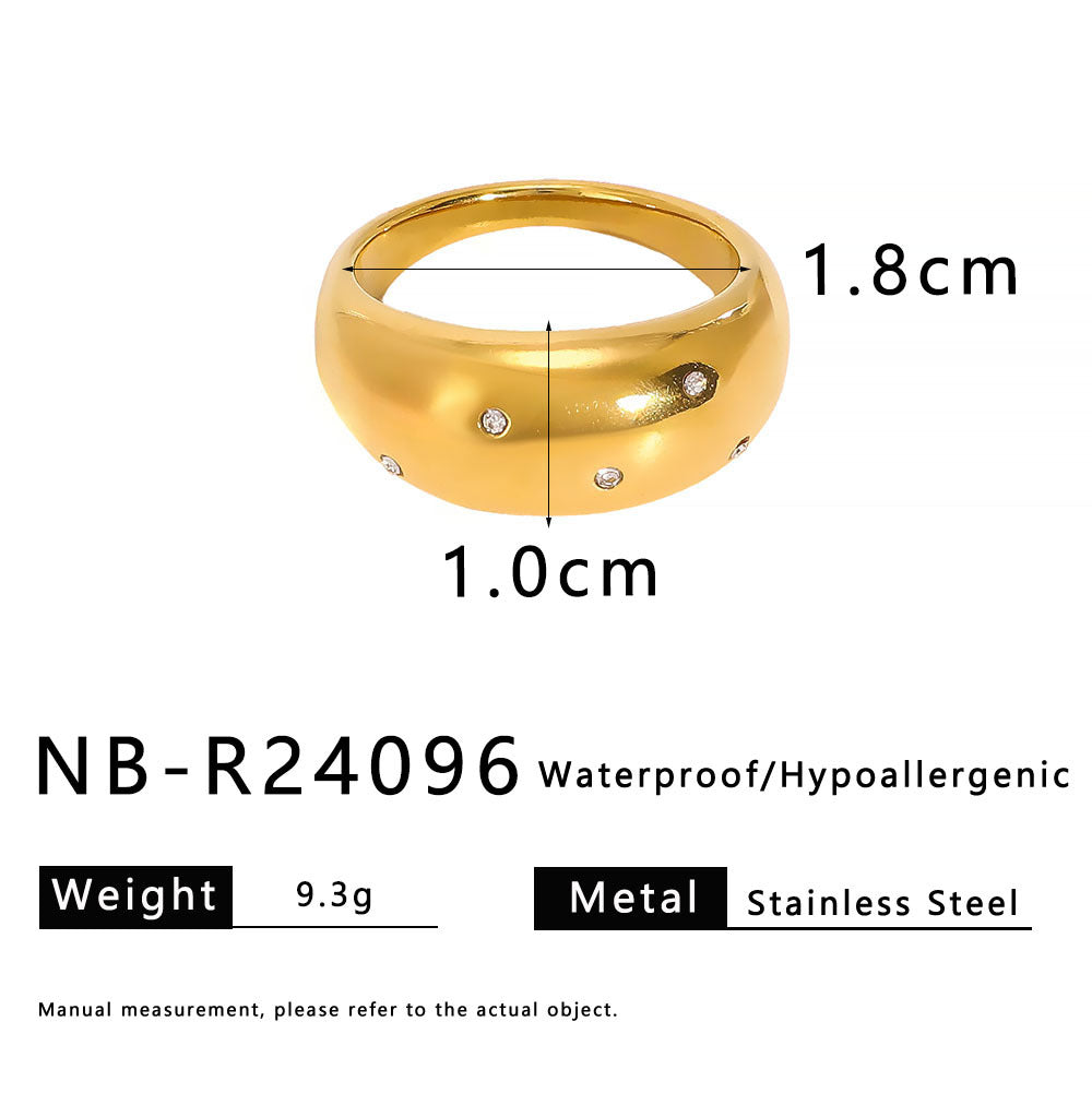 Vintage Minimalist Stainless Steel Drip-Shaped Geometric Ring with 18K Vacuum Plating for Women