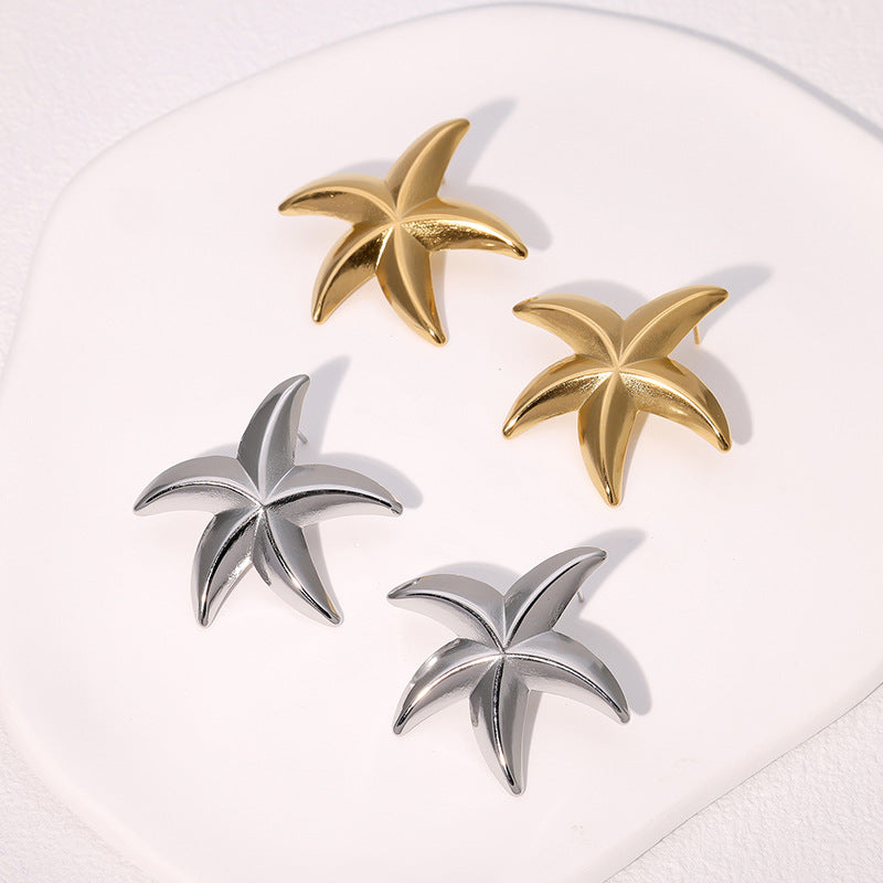 Minimalist Starfish-Shaped Stainless Steel Earrings with Gold Plating for Women