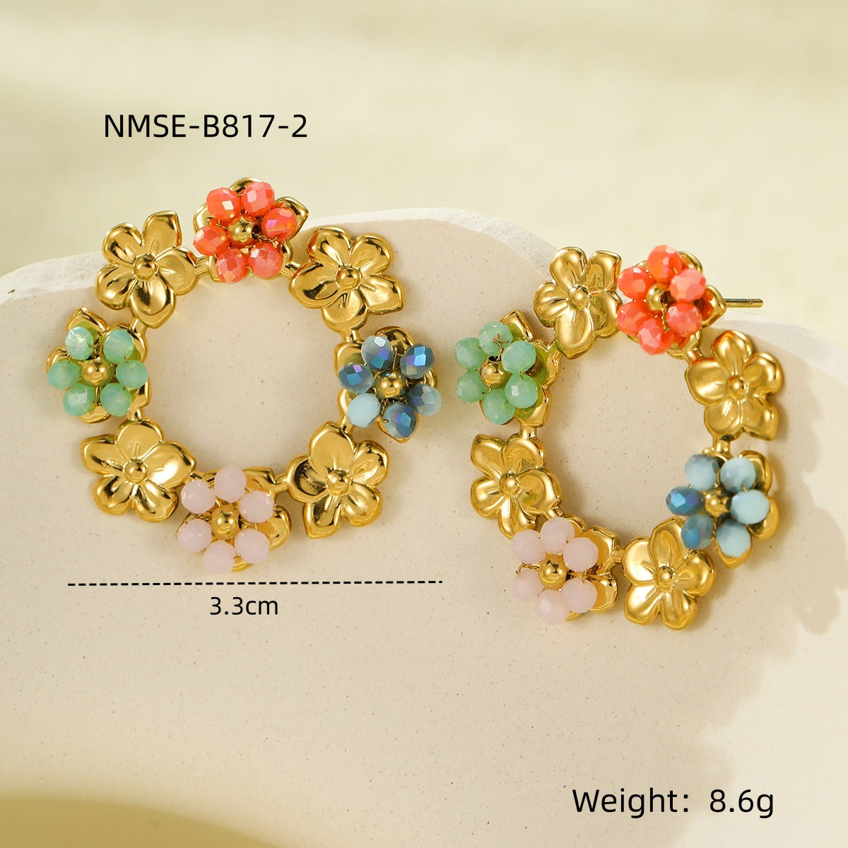 Pendientes de perlas y flores de estilo vintage con baño de oro de 18 quilates en acero inoxidable