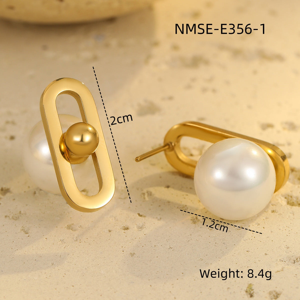 Orecchini da donna minimalistici tono freddo con perle simulate, perni geometrici in acciaio inossidabile